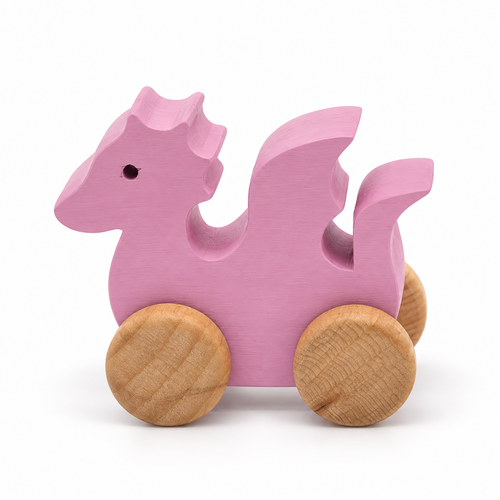 Dragon Wooden Car — pink, side view