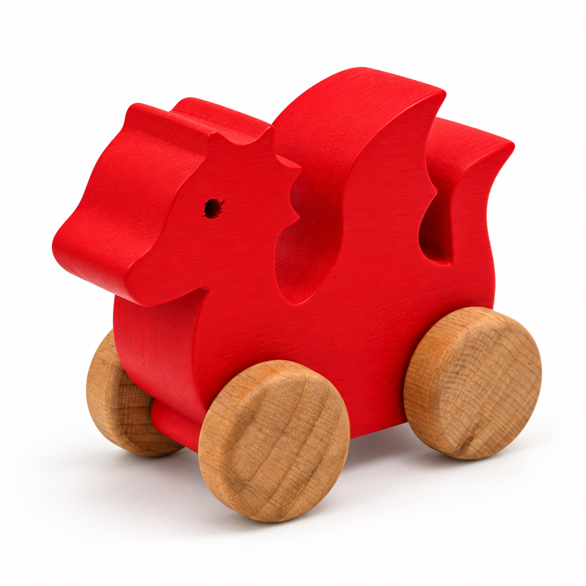 Dragon Wooden Car — red, front three-quarter view