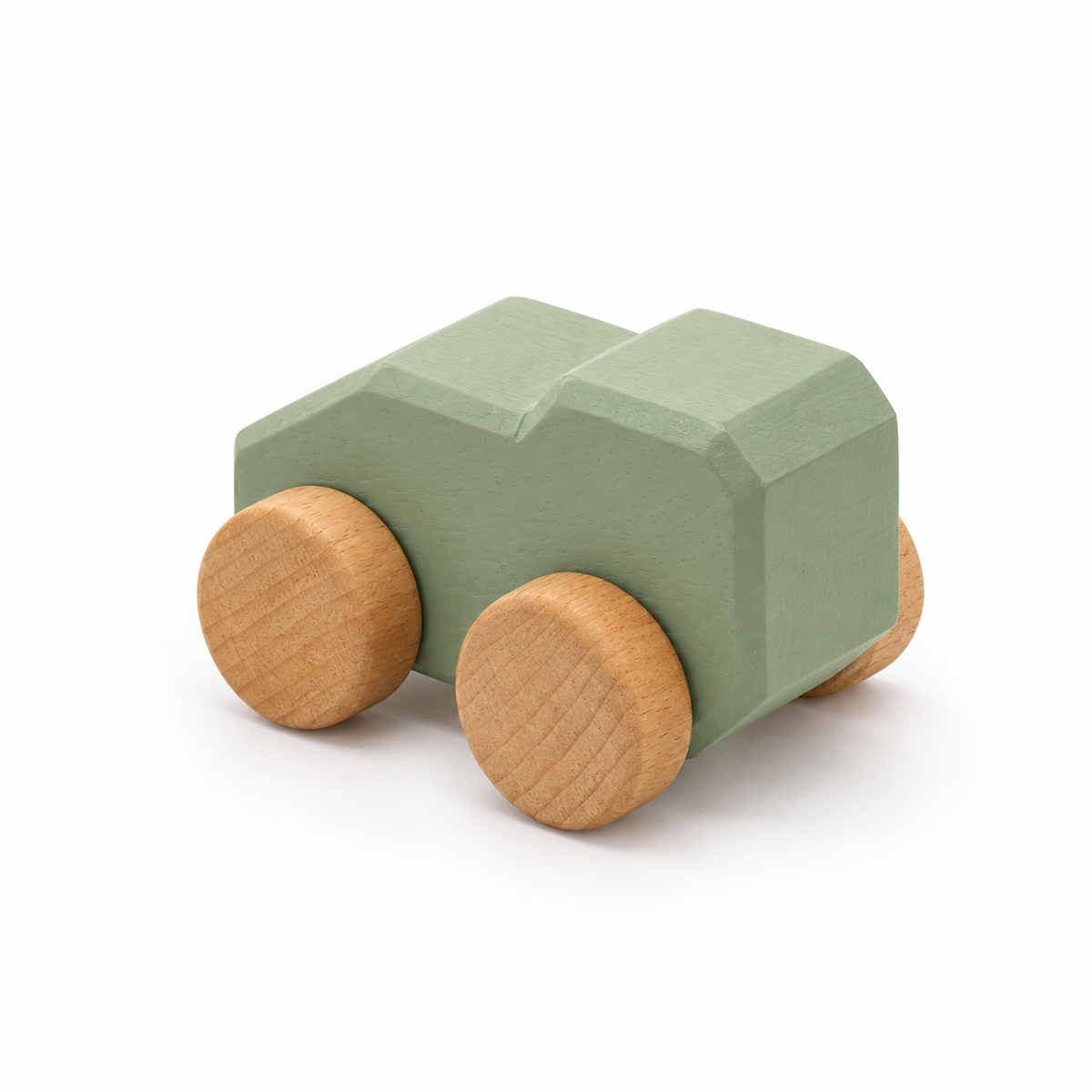 Mono Wooden Car — green, rear three-quarter view