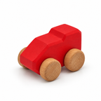 Mono Wooden Car — red, front three-quarter view
